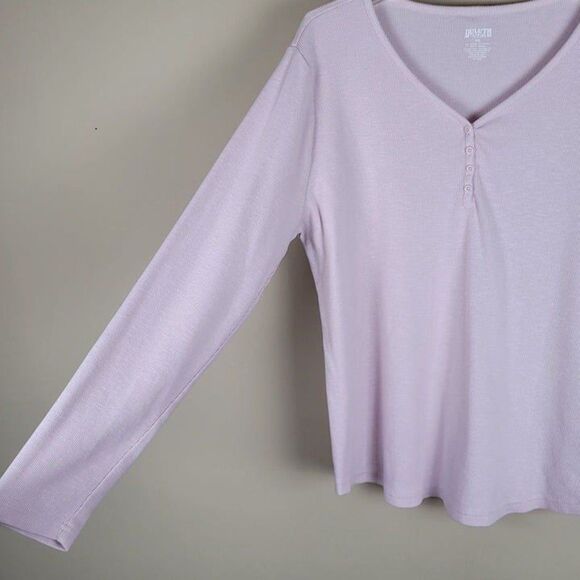 Duluth Trading Size XXL Makers Studio Cotton Rib Henley Long Sleeve Top Pink - Picture 6 of 12